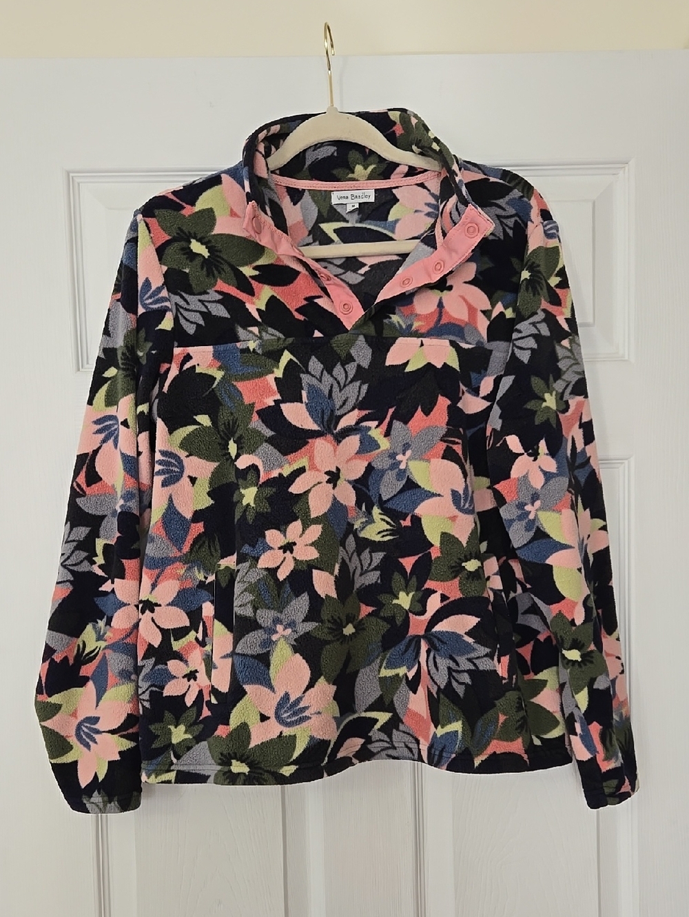 Vera Bradley Pink Multi Floral Snap-Button Fleece Pullover